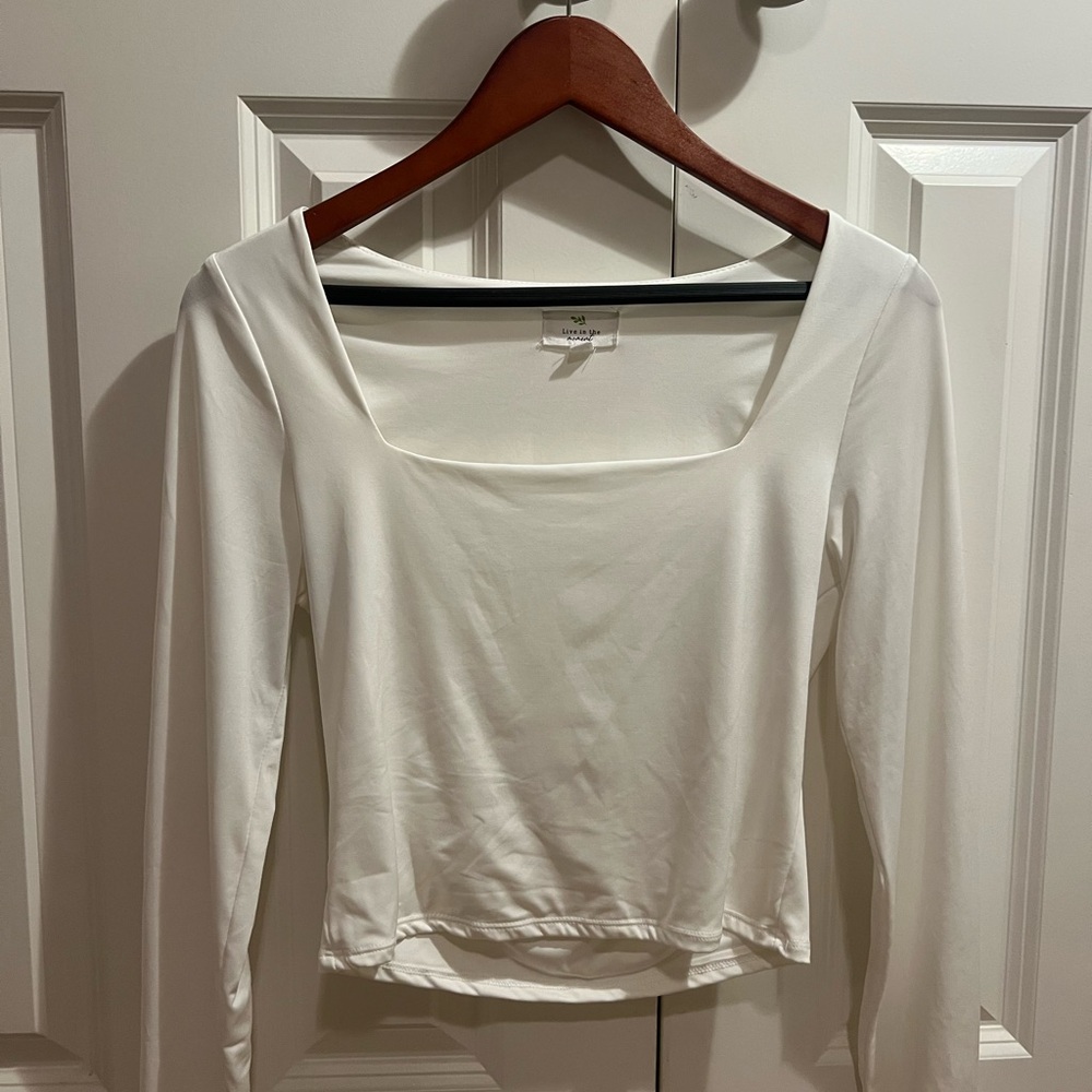 White Long Sleeve Square Neck Top